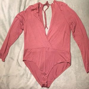 Mauve deep plunge bodysuit
